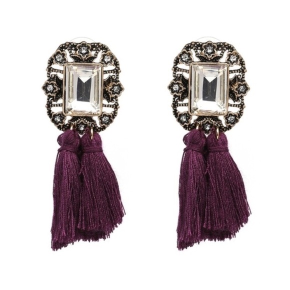 ❗️CLOSING SALE❗️ Cotton Fringe Rhinestone Earrings - Picture 2 of 3